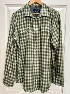 Van Heusen Olive Green and Gray Plaid Button-Down Shirt - Men's